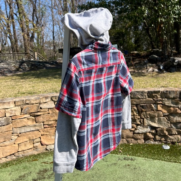 Greendog Flannel Shirt with Gray Hoodie and Long Sleeves - Picture 7 of 14